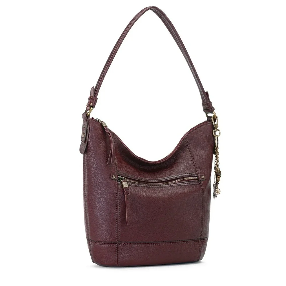 The Sak Sequoia Hobo Bag Cabernet Red Pebbled Leather Shoulder Purse 107136 NEW